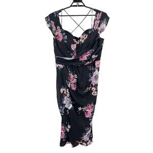 City Chic Dress Floral Off Shoulder maxi black size M 18